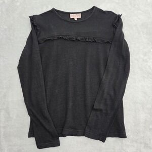 APC Madras 100% Linen Top Womens XS Ruffled Black LS Jean Touitou Jessica Ogden